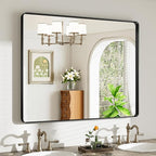 40X32 Black Bathroom Mirror for Over Sink, Metal Framed Vanity Mirror Wall Mounted, Rectangle Mirror for Bedroom Living Room Restroom Entryway, Anti-Rust, HD Tempered Glass