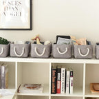 Small Fabric Storage Baskets (6-Pack), Foldable Gift Baskets with Rope Handles for Home & Office Organization