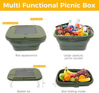 Picnic Basket for 2 Person, Foldable Bucket with Lid and Handles, Portable Outdoor Storage Bucket, 18 Liters, Ideal for Camping、Outdoors and Car Trunks (Green)