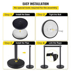 VEVOR Crowd Control Stanchion Set, Stanchion Set with 6.6 ft/2 m Black Retractable Belt, Black Crowd Control Barrier w/Concrete and Solid Metal Base - Easy Connect Assembly (6)