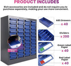 40 Drawers 21x9x25 Inch Bolt and Nut Organizer, Stainless Steel Parts Cabinet with Shelfs & Labels Bolt and Nut Tool Storage Cabinet for Workshop Tool & Hardware Storage and Organization