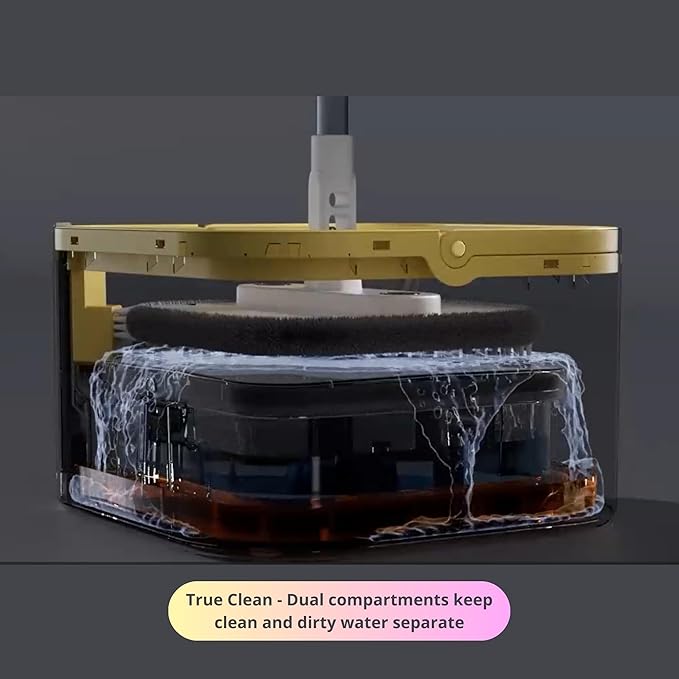 Mop and Bucket System PRO with Removable Water Tank Duo Bucket & Spin Mop System, Self Wringing, Separates Clean from Dirty Water, Folding Head, Dual Brush System, 8-pc Machine Washable Pads