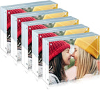 ILYXY 5 Pack Acrylic Frame 8x10, 20% Thicker, 24mm Thick Frameless Clear Picture Frame, Double Sided Magnetic Photo Frame, Free Standing Desktop Display Stand Acrylic Picture Frames