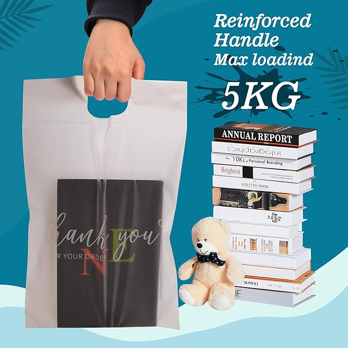 JinRuiKJ Frosted T-Shirt Bags with Handle, Thank You Bags for Small Business, Durable Self-Sealing Packaging Bags for Clothing, Boutique & Shipping - 10x13 Inch 25 Pcs