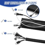 1/2" - 6.6FT Chew Proof Cat Cord Protector（Hook & Loop Split Sleeve for Pets - Cat/Dog Proof Cable Management Sleeve for Office USB Computer Audio Cables, Flexible Wire Cover - Black