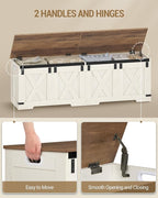 59" Storage Chest, Large Storage Trunk with 2 Hinges, Farmhouse Wooden Box Bench, Lift-Top Organizer Chest, Entryway Trunk for Bedroom, Living Room, White and Brown SB15014X