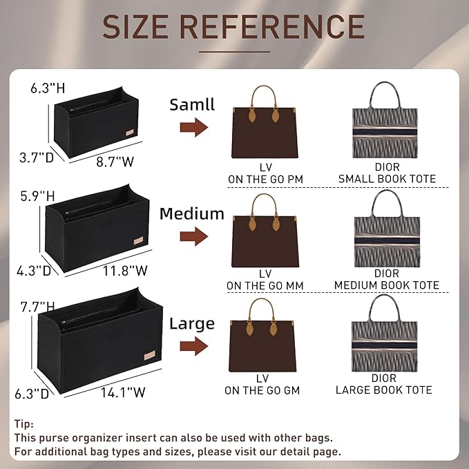 Doxo Purse Organizer Insert, Felt Bag Organizer Insert with Zipper, Tote Organizer Perfect for Lv Onthego MM & D Book Tote Medium (Black-With Cover)