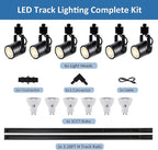 LED White Track Lighting Kit, 3CCT 10W Track Lights 3000K/4000K/6000K Adjustable with 6.56FT H-Type Track Rails 6PCS Ceiling Spotlight Fixture with Replaceable GU10 Bulbs
