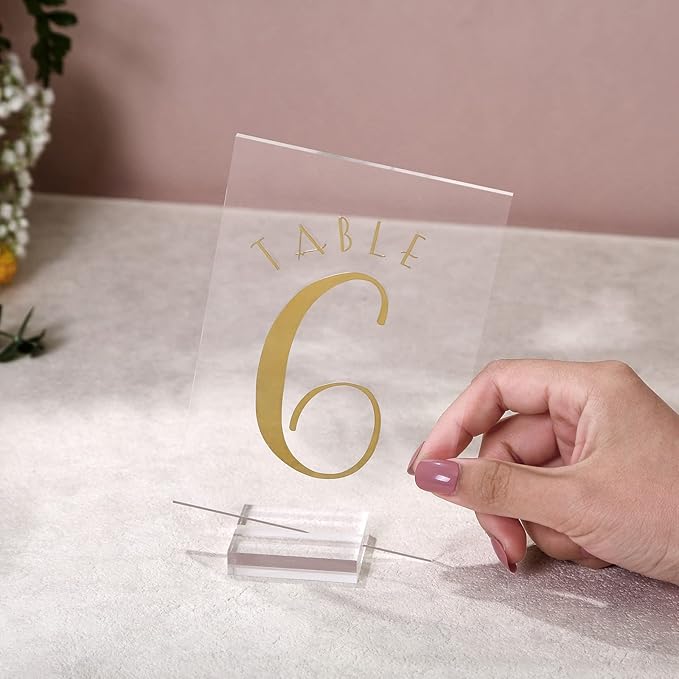 UNIQOOO 2" Clear Acrylic Stand | 10 Pack 2.8mm Slot Wedding Sign Holders, Perfect for Wedding, Table Number, Exhibition, Office, Restaurant, Business