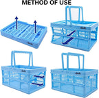 crates for storage,plastic baskets for organizing,collapsible shopping basket,foldable crate with Handles,collapsible storage crate,car basket,for Kitchen,Bathroom,Medicine (Blue, S)