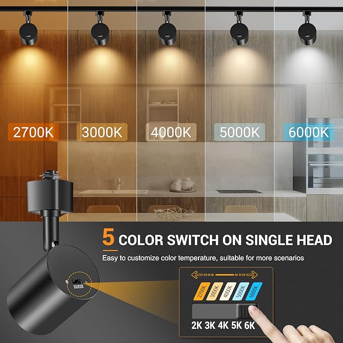 VANoopee 5-Color 12-Light LED Track Lighting Kit with 13FT H Type Track Lighting Rail LED Track Light Heads Dimmable Modern Kitchen Track Lighting Fixtures Ceiling Spotlight, CRI90+ 10W 800lm Black