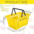 12 Pcs Shopping Baskets 20 L Plastic Store Retail Baskets with Handles 16.9 * 11.8 * 9.1 Inches for Market Grocery Supplies Thrift Convenience Storage(Yellow)