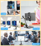 Adjustable Desk Tablet Stand, 360° Swivel iPad Kiosk Stand Fits for 4.7"-12" iPad Air mini Pro, iPhone, Samsung POS, Kindle, Aluminu Alloy Foldable Arm Holder for Store Kitchen Desktop, Black