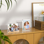 AITEE 5x7 Acrylic Picture Frames 3 Pack, 20% Thicker Block, Clear Picture Frames Freestanding Double Sided Magnetic Acrylic Lucite Frameless Transparent Square Frame Gift for Desktop Display