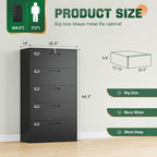 Letaya 5 Drawer File Cabinet with Lock,Metal Lateral Filing Cabinets for Home Office Hanging Files Letter/Legal/F4/A4 Size(Black-Requires Installation)