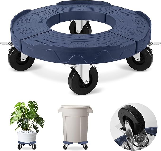 ToLanbbt Trash Can Dolly with 3 in Upgraded Wheels, 15-19 Inch Adjustable Round Furniture Dolly, Heavy Duty 480 LBS Drum Rolling Base, Keg Dolly for 20, 32, 44, 55 Gallon Garbage Cans, Blue, 1 Pack