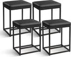 MAISON ARTS Bar stools Set of 4 Black | Counter Height for Kitchen Island | Modern Metal Frame 24" Backless Stools | Faux Leather Upholstered Farmhouse Bar Height Seating