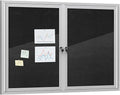 Mifuro 48"x34" Enclosed Bulletin Board, Outdoor Lockable Weather-Resistant Aluminum Cork Noticeboard for School & Office, Silver Frame w/Black Flet