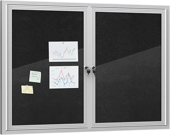 Mifuro 48"x34" Enclosed Bulletin Board, Outdoor Lockable Weather-Resistant Aluminum Cork Noticeboard for School & Office, Silver Frame w/Black Flet