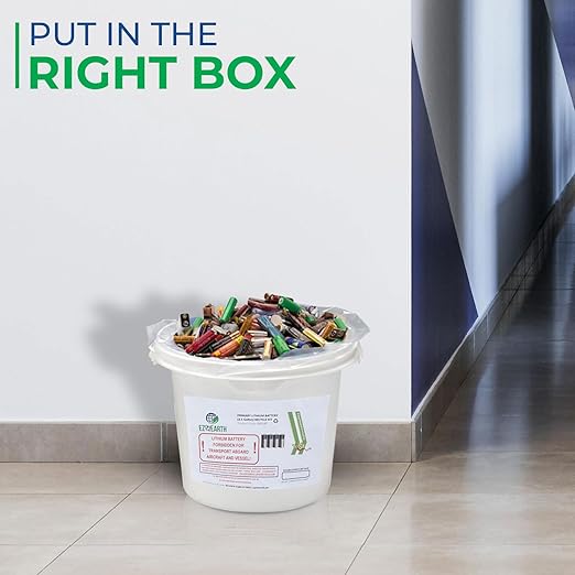 Primary Lithium Battery Recycling Container – 3.5 Gallon, Battery Disposal Bin with Lid That Holds up to 41.8 lbs Batteries - Recycling Pail with Cardboard Box