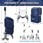 Ultra-Lightweight Stair Climber Cart for Groceries & Laundry, Durable 6-Wheel Folding Shopping Cart with Insulated Bag, Blue
