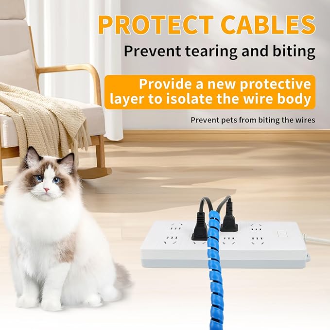 Spiral Cable Wrap, 16.4ft, 33ft Wire Protection Sleeve Cover Cable Organizer Pipe Flexible Spiral Wrap Winding Tube Prevent Cat from Chewing Cables (Blue, 8mm (5/16")-16.4ft)