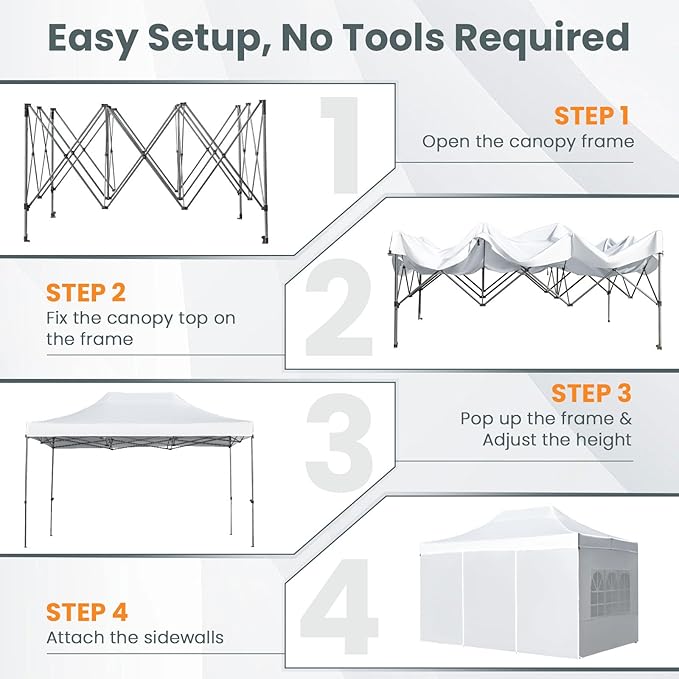 Tangkula 10x14 FT Pop Up Canopy, Outdoor Tent with 4 Sidewalls, Roll-up Door, Wheeled Bag, 4 Sandbags, 8 Stakes, 4 Wind Ropes, Portable Canopy Tent for Beach Party Event Camping (White)
