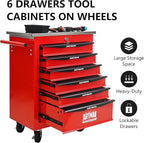 6 Drawer Rolling Tool Chest with Locker, 22.2" D Metal Movable Lockable Tool Cart Box Multi-Functional Hardware Storage Cabinet Box for Warehouse Basement Home Pantry Garage