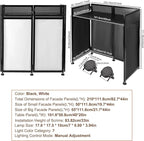 DJ Booth DJ Facade Table Station 82.7x44inch DJ Facade Booth Adjustable Height DJ Stand Foldable Metal Frame DJ Booth Panel DJ Controller Stand with 2LED 7Color Lights 2Scrims and Carrying Bag