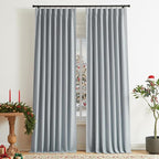 Vision Home Blue Gray Pinch Pleated Full Blackout Curtains Linen Blended Room Darkening Window Curtains 102 inch for Living Room Bedroom Thermal Insulated Pinch Pleat Drapes with Hooks 40" Wx102 Lx2