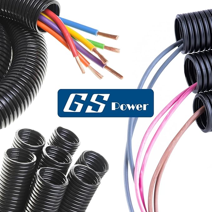 GS Power 1/4 Inch x 100ft Split Wire Loom Tubing, Split Cable Sleeve Cord Protector for Industrial Electrical Wires, Automotive Wire Cover Flexible, High Temperature Cable Conduit, Wrap