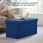 Ornavo Home Foldable Tufted Linen Large Storage Ottoman Bench Foot Rest Stool/Seat - 15" x 30" x 15" (Navy)