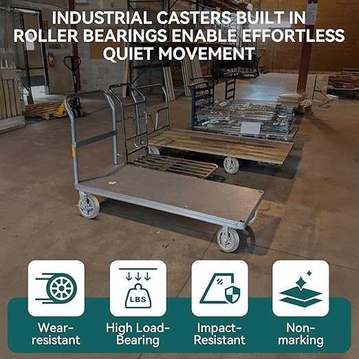 8'' × 2'' Caster Wheels, Heavy Duty Industrial Casters Set of 4 Rubber Wheels, Load 4000lbs Capacity, Swivel Caster for Cart Dolly Toolbox Trolley (4 Brake)