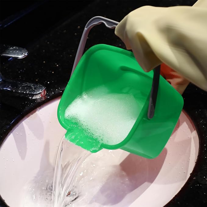 Roshtia 6 Pcs 3 Quart Cleaning Bucket Small Sanitizing Square Bucket Detergent Pail for Home Commercial Restaurant Kitchen Office School (Green)