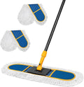 24" Dust for Floor Cleaning, Large Areas Floor Duster with 2 Cotton Reusable Pads, Wet Dry Mop for Hardwood Floors, Marble, Laminate, Tile, Concrete, Garage