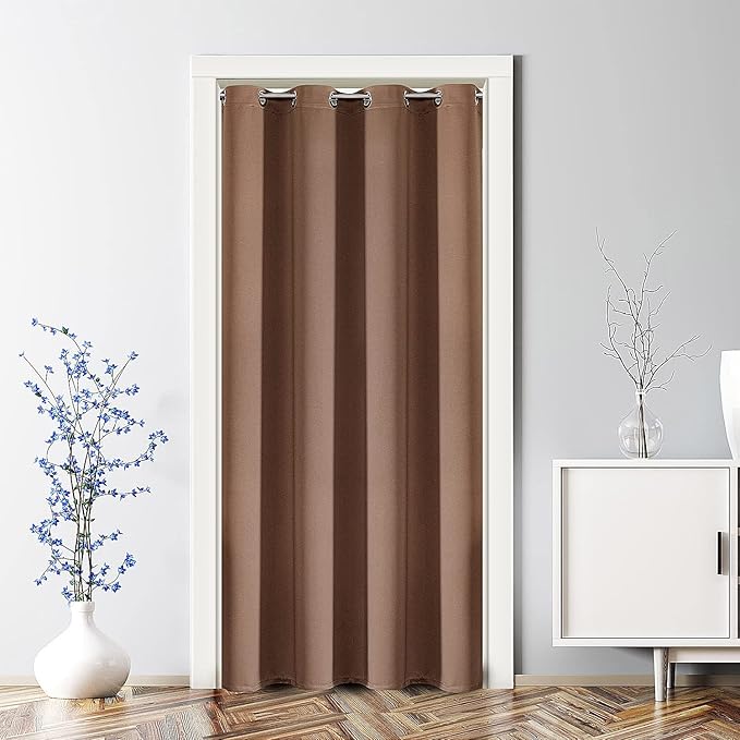 ChrisDowa Blackout Door Curtains for Doorway Privacy, Grommet Closet Curtains for bedroom closet door, Thermal Insulated Temporary Doorway Cover Room Divider Drapes (1 Panel, Cappuccino, 42 x 80 Inch)