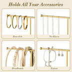 pickpiff Necklace Holder Stand: 2 Tier Jewelry Organizer with Marble Base, Gold Jewelry Tree Display for Bracelets, Rings, Earrings, Gold and White