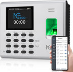 NGTeco APP-Based Time Clock, 2-in-1 Fingerprint Time Clock for Employees Small Business with Auto Punch & Mobile App, Battery Backup, 2.4GHz WiFi, iOS/Android Sync, No Monthly Fee