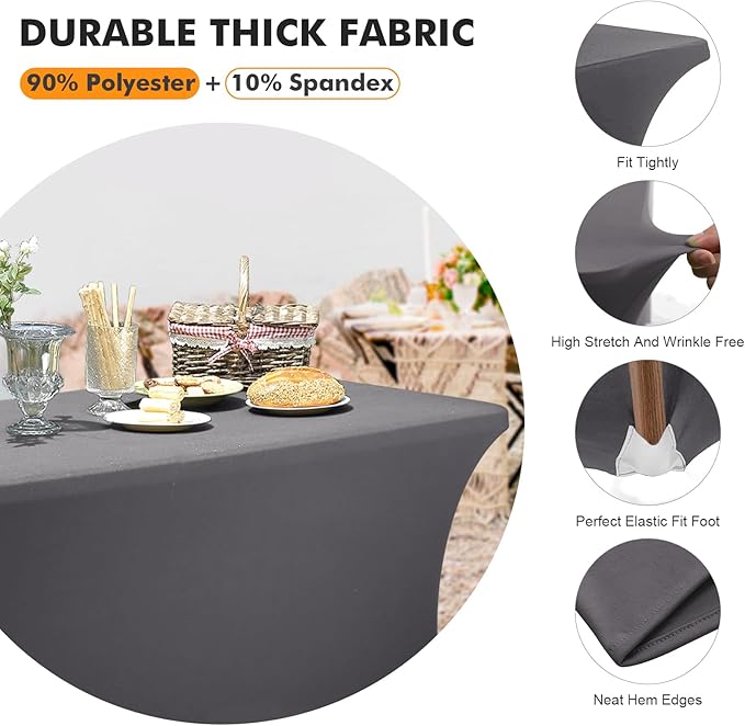 SEPARO 2 Pack 6 Ft Grey Table Cover Fitted Rectangular Tablecloth Stretchable Fabric Table Cloth 6 ft Wrinkle-Free for Party Tradeshows Banquet Weddings Cocktail
