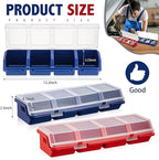 Hushee 6 Pcs Screw Organizer Box with Lid 4 Compartments Tool Bin Divider Plastic Stackable Hardware Organizer Small Part Storage Sorting Screw Box for Garage Workbench Craft Storage (Blue,Red)