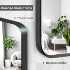 Wall Mount Mirror for Bathroom, Brushed Black Metal Framed Large Rounded Corner Rectangular Vanity Mirror, Tempered Glass (30" x 55", Black)