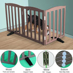 Freestanding Dog Gate Indoor,Doggie Gate Foldable Pet Gates for Doorways,Stairs or Hallways, Wooden Brown Pet Gate for The House, Pet Fence with Support Feet Included,32 "Height-3 Panels