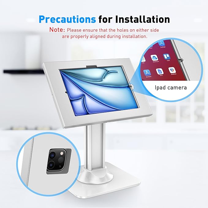 AboveTEK Anti-Theft iPad Kiosk Stand, POS iPad Security Stands, Aluminum Locking Tablet Stand with Heavy Duty Base, 360° Swivel & 75° Tilt, Retail Desk Mount for Business & Commercial Use (White)