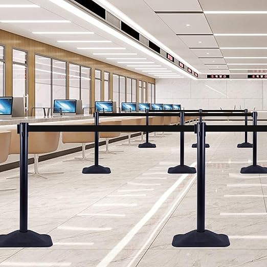 OangeStar 4-Pack Commercial Crowd Control Stanchions with 10ft Retractable Belt - Heavy Duty Queue Barriers for Events, Black Rubber Base Post for High Traffic Areas, Banks & Retail Stores