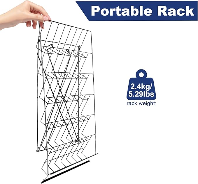 6 Tier Countertop Wire Magazine Racks,18" Wide Metal Comic Book Display Rack with Sign Channel,Foldable Retail Vendor Booth Display Stand for Greeting Card,Brochure,Art Print,CD,Craft