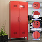 Aobabo Metal Wardrobe Cabinets with Lock, 2 Door Metal Closet wtih 4 Adjustable Shelves and 2 Hannging Rod, Lockable Locker Cabinet, Storage Locker for Home, Office,Red, Assembly Required