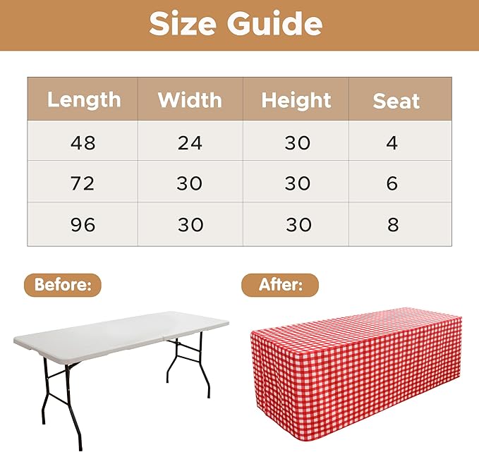 HolidayIdeas 2 Pack Checkered Fitted Table Clothes - 48 x 24 Inch - Rectangle Tablecloths for 4 Foot Tables, Buffalo Plaid Table Covers for Party, Picnic, Trade Show (Red and White)