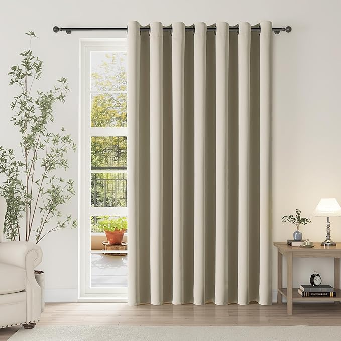 ChrisDowa Room Divider Curtain 96 Inches Long, Wide Blackout Sliding Door Curtain for Bedroom, Room Darkening Privacy Window Curtain for Patio Door (1 Panel Set, Beige, 100 x 96 Inch)