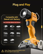 Cordless LED Work Light for Dewalt 20V MAX Battery, 3W 260LM Flashlight Portable with 2 USB Ports, 90° Pivoting Head, 15°/40° Beam Angle for Jobsite, Camping, Workshop, Bare Tool Only