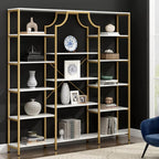 Loomie Triple Wide Bookshelf, 70.87" W/H Large Tall Etagere Bookcase, Modern 13-Open Shelves Geometric Bookshelf, Display Storage Metal Book Case, for Bedroom, Home Office & Living Room, Gold & White
